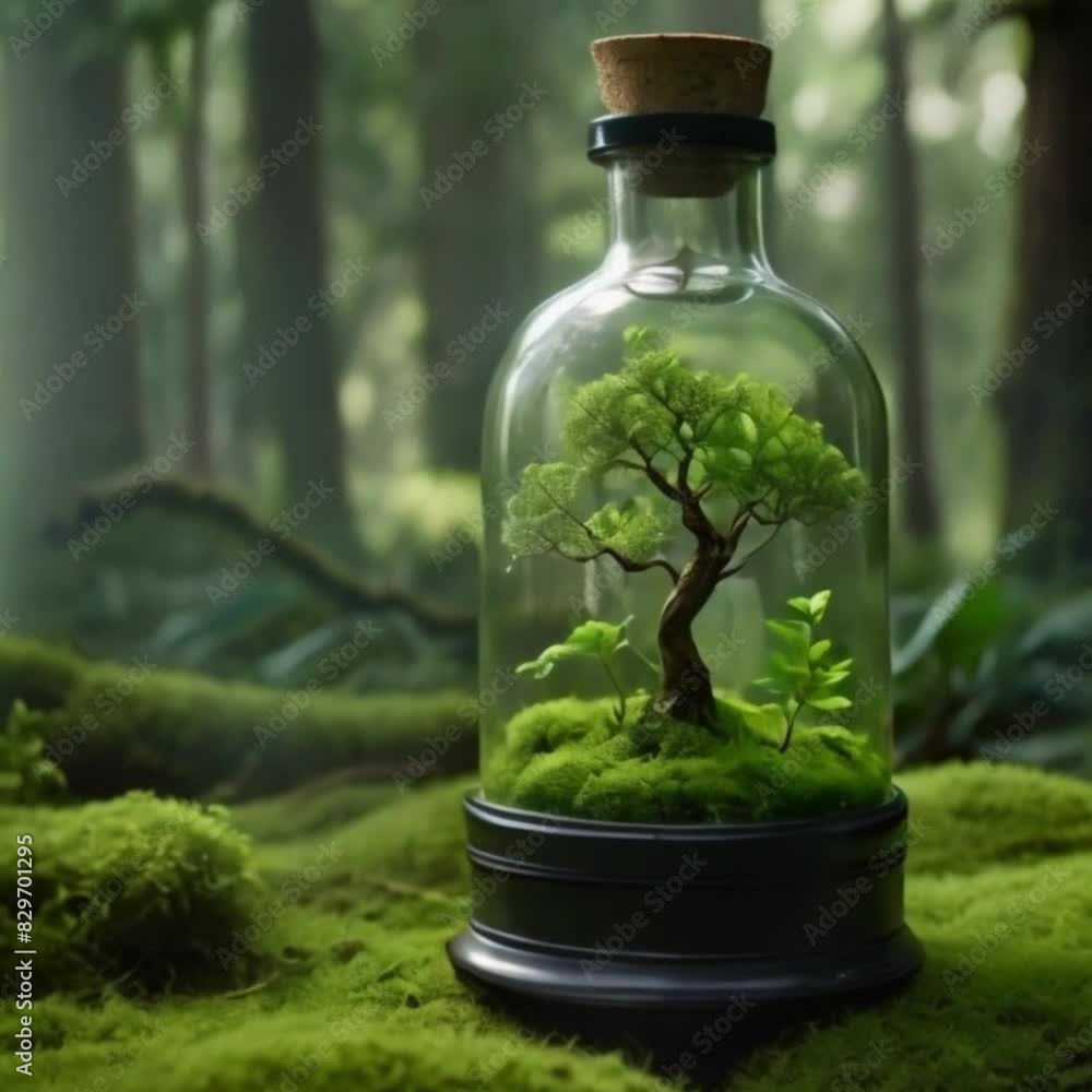 panorama of a single tree in a clear bottle of footage panorama of a single tree in a clear bottle of footage