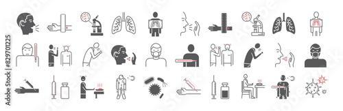 Tuberculosis Symptoms, Treatment. Line icons set. Vector signs for web graphics.