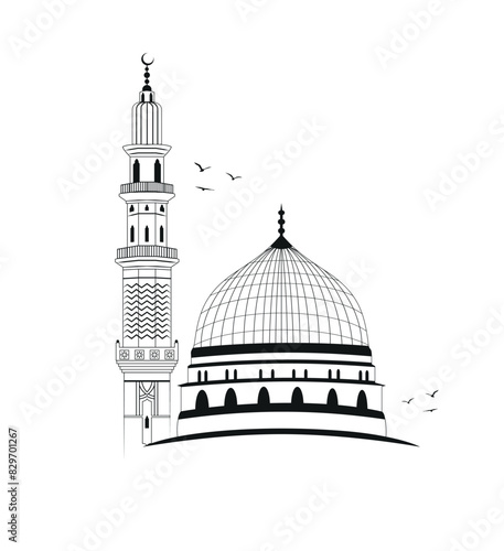 masjid nabawi at medina saudi-arabia vector illustration icon. hajj mubarak. World tourism day