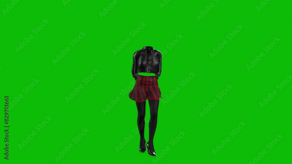 3D invincible woman wearing leather jacket, short skirt and high heels, dancing on green screen, 3D animation. Dance style 4 3D invincible woman wearing leather jacket, short skirt and high heels, dancing on green screen, 3D animation. Dance style 4