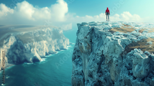 person on top of hill, rock...
