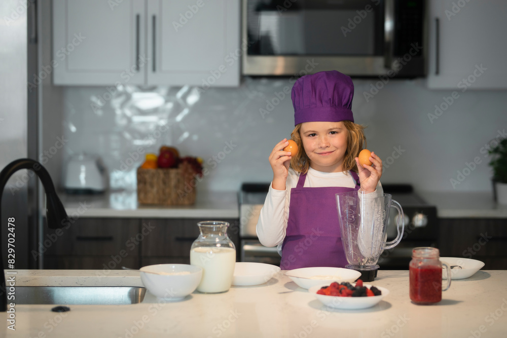 Chef kid cook baking at home kitchen. Chef kid cook baking at home kitchen.