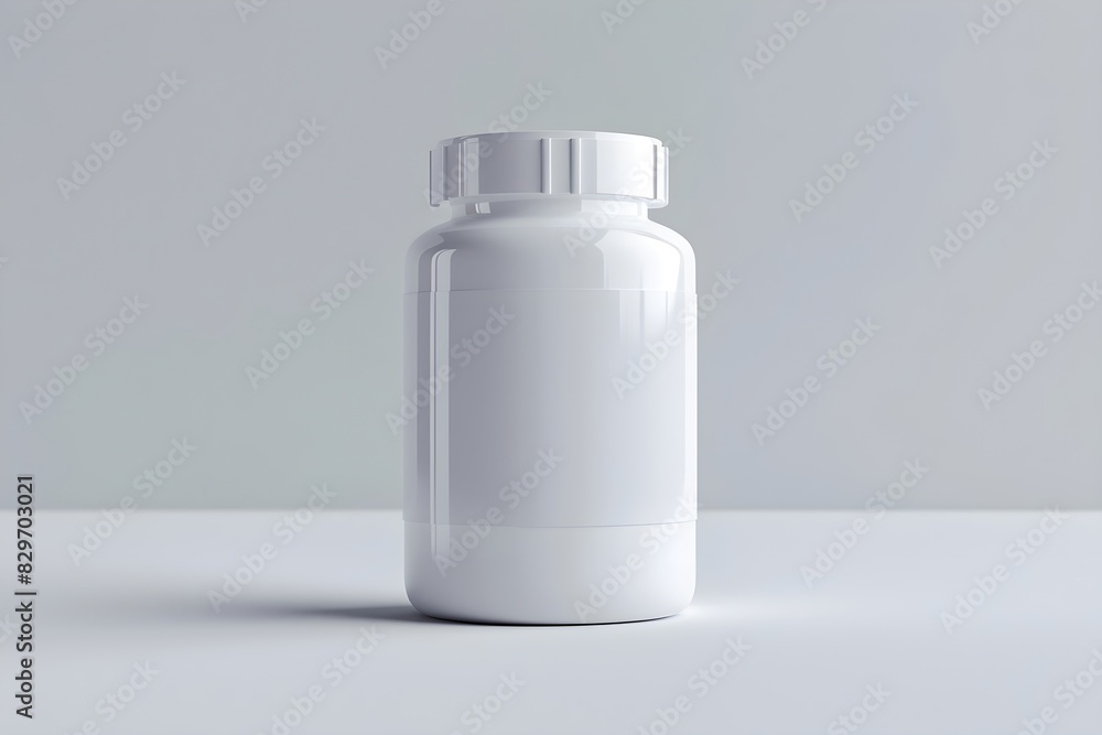 Plain White medicine plastic bottle with cap, Mockup on white background hue, minimal, wallpaper background, mockup display for product Plain White medicine plastic bottle with cap, Mockup on white background hue, minimal, wallpaper background, mockup display for product