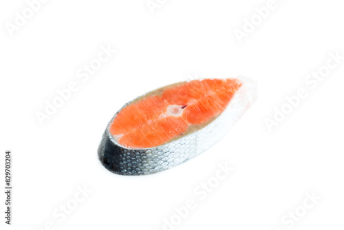 Fresh salmon fillet isolated on white background, Salmon fish sliced , Raw food