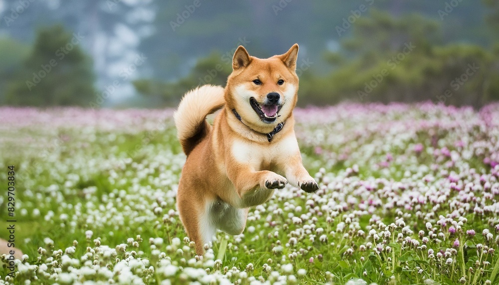Happy Shiba Inu dog Leaping Through Flowers. Adorable Shiba Inu dog Having Fun in a Flower field. Vibrant Fower Field with Jumping Shiba Inu Dog Happy Shiba Inu dog Leaping Through Flowers. Adorable Shiba Inu dog Having Fun in a Flower field. Vibrant Fower Field with Jumping Shiba Inu Dog