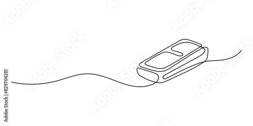 Continuous one single line drawing of pos payment terminal with gprs in silhouette on a white background. Linear stylized. photo