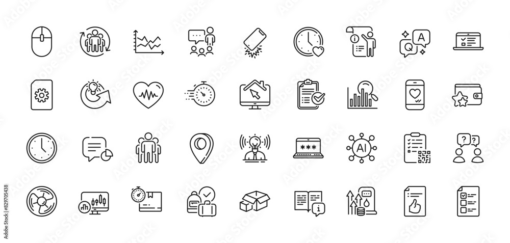 Voting ballot, Qr code and Computer mouse line icons pack. AI, Question and Answer, Map pin icons. Web lectures, Teamwork, People chatting web icon. Time, Manual, Search pictogram. Vector Voting ballot, Qr code and Computer mouse line icons pack. AI, Question and Answer, Map pin icons. Web lectures, Teamwork, People chatting web icon. Time, Manual, Search pictogram. Vector