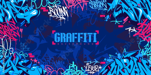 Blue Colorful Abstract Urban Style Hiphop Graffiti Street Art Vector Illustration Background