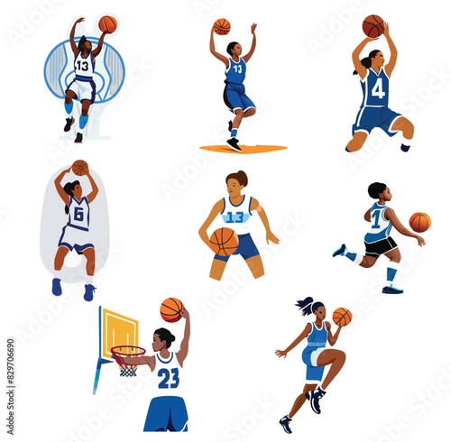 A vector illustration of Dynamic Women Basketball Players in Action.