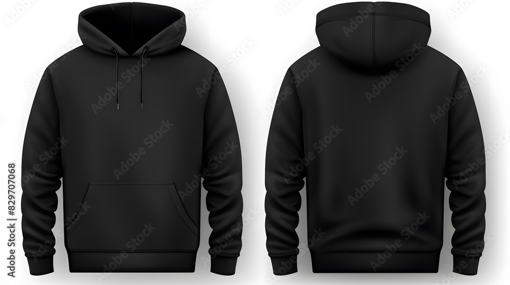 Black hoodie hoody. Front and back views. Generative AI. Black hoodie hoody. Front and back views. Generative AI.