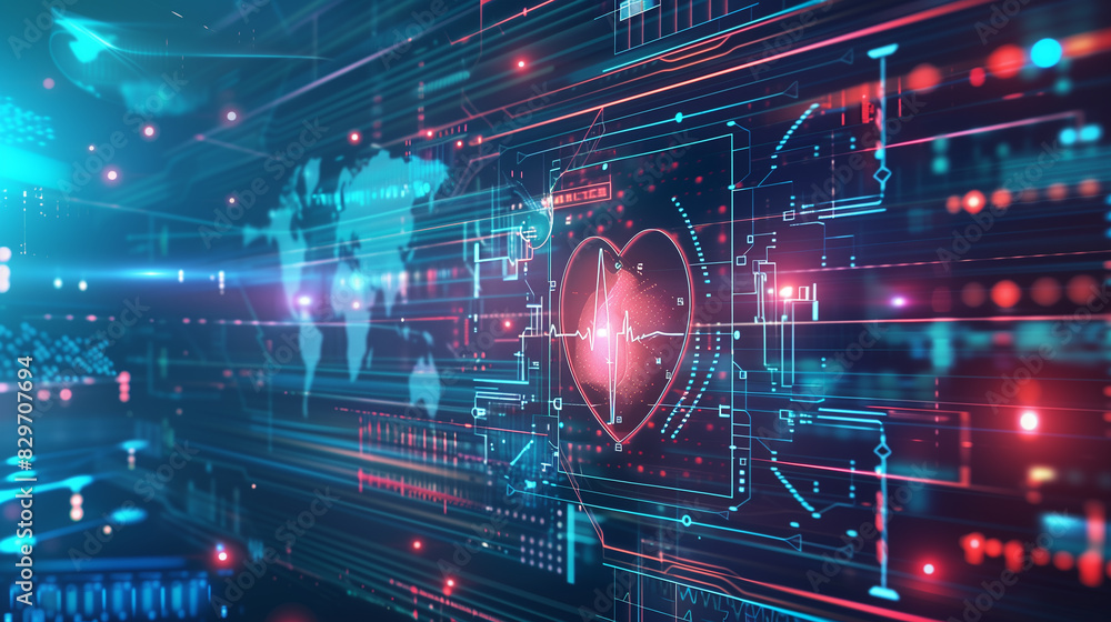 A computer screen with a heart and a globe A computer screen with a heart and a globe