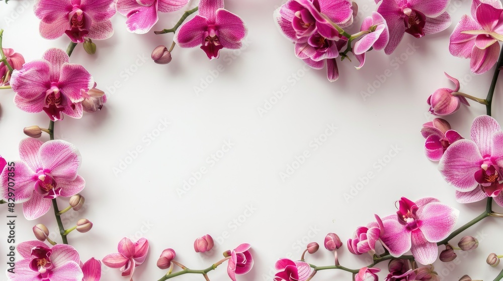 Valentine s Day special Beautiful orchids in a frame against a white background