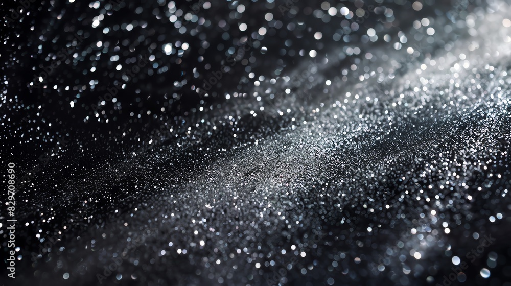 Obraz premium A cosmic gradient from dark space black to starry silver, camera orbits around capturing the shimmering transition reminiscent of a starlit night sky