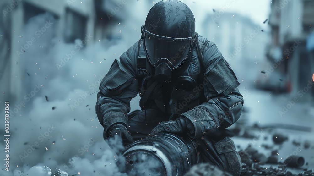 A bomb disposal expert carefully defusing a device, showcasing ...