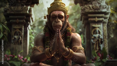 Lord Hanuman praying with his hands folded from Ramayana