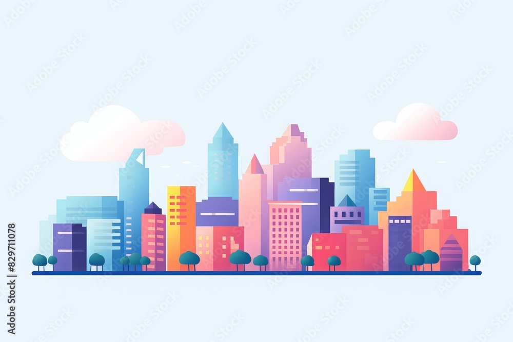 Vibrant city skyline illustration with colorful buildings and clear sky, ideal for urban and architectural design projects. Vibrant city skyline illustration with colorful buildings and clear sky, ideal for urban and architectural design projects.