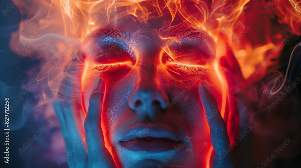 Woman with fire aura in her head. Woman with fire aura in her head.