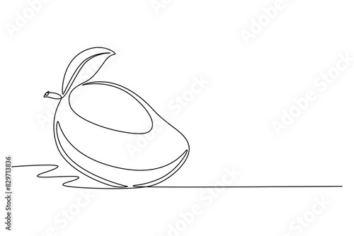 Single one line drawing of whole healthy organic mango for orchard logo identity. Fresh tropical fruitage concept for fruit garden icon. Modern continuous line draw design graphic vector illustration