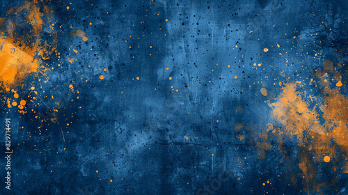 A textured grunge background in dark blue, adorned with splashes of bright yellow and tangerine, resembling an abstract watercolor masterpiece.