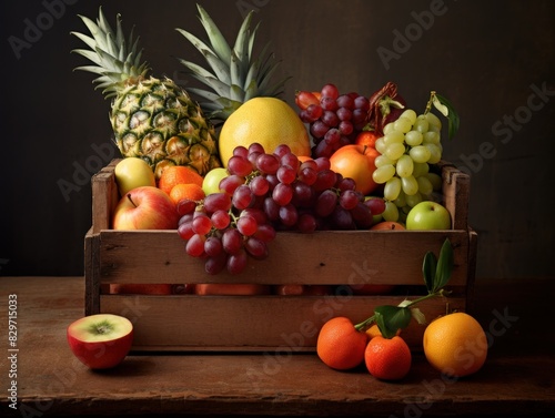 fruits and berries in a wooden basket
