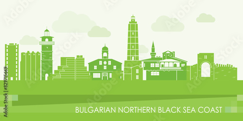 Green Skyline panorama of Bulgarian northern Black sea coast  - vector illustration 