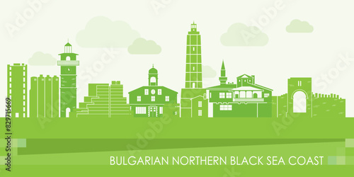 Green Skyline panorama of Bulgarian northern Black sea coast  - vector illustration
