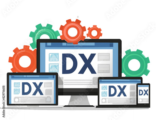 DXイメージのデバイスと歯車フラットイラスト
