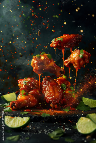 chicken wings dripping with spicy sauce