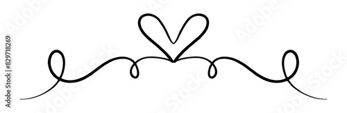 Heart line decorative header for cards. Decorative line with heart vector
