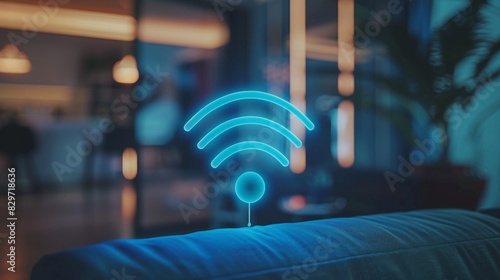 Wifi icon extender with blue light style in the smart home digital technology photo
