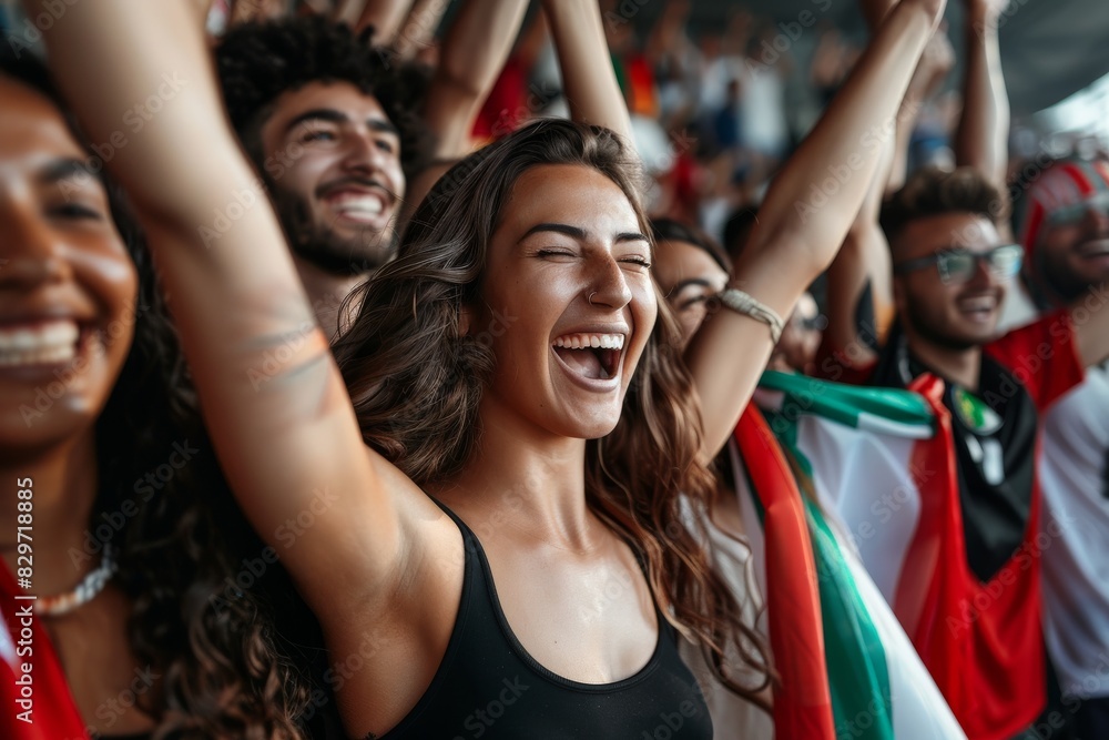 Naklejka premium Sports fans cheering during a match in a stadium.