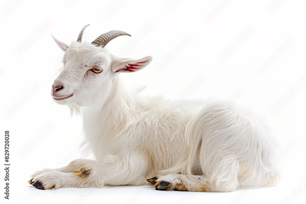 Eid Al Adha White goat sitting, white background, generative by ai Eid Al Adha White goat sitting, white background, generative by ai