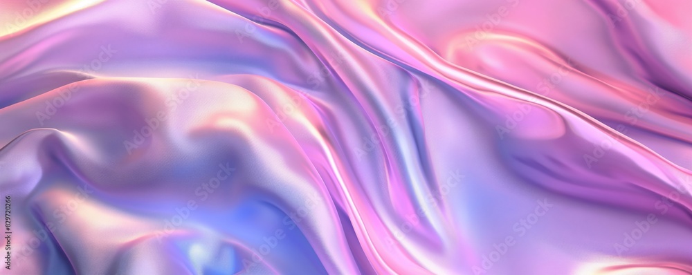 Fototapeta premium Abstract background with waves of smooth silk fabric in soft pink and lavender tones. Fashion and beauty concept. Banner with copy space.