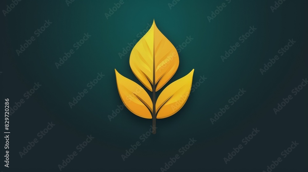 Fototapeta premium Elegant golden leaf icon on a dark green background, symbolizing nature, growth, and sustainability. Ideal for eco-themed projects.