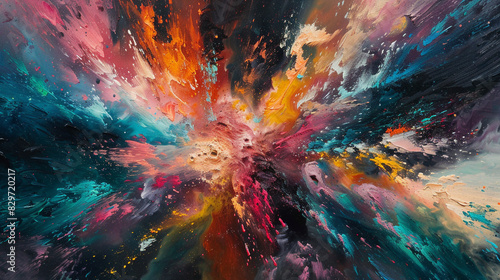 A vibrant explosion of pastel colors bursting forth from a dark and chaotic center.