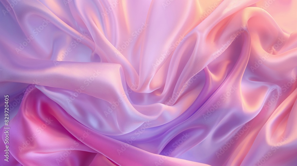 Obraz premium Abstract background with waves of smooth silk fabric in soft pink and lavender tones. Fashion and beauty concept. Banner with copy space.