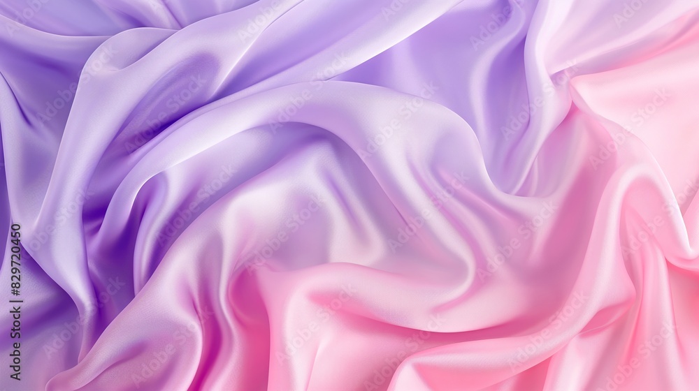 Obraz premium Abstract background with waves of smooth silk fabric in soft pink and lavender tones. Fashion and beauty concept. Banner with copy space.