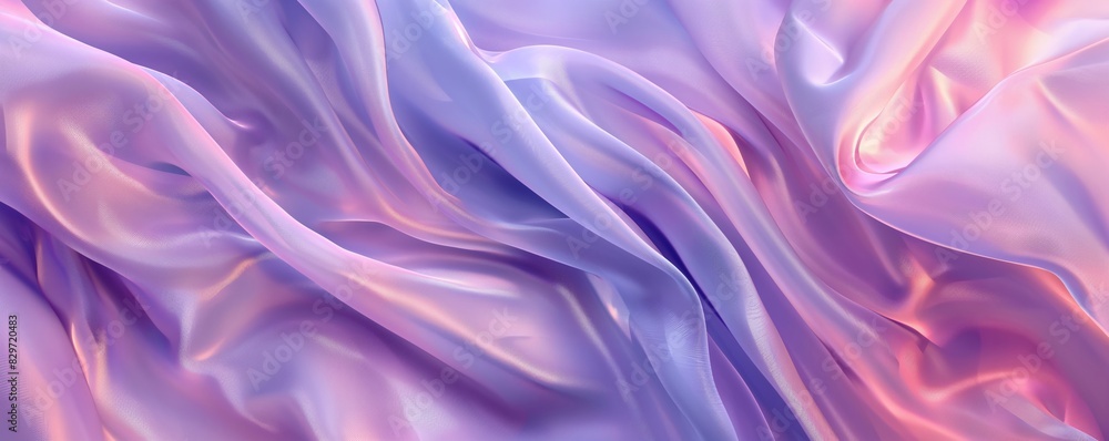 Obraz premium Abstract background with waves of smooth silk fabric in soft pink and lavender tones. Fashion and beauty concept. Banner with copy space.