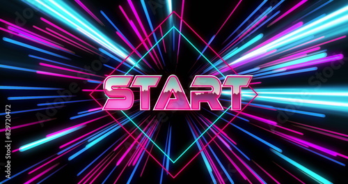 Cuadro en lienzo Image of start text over neon light trails on black background