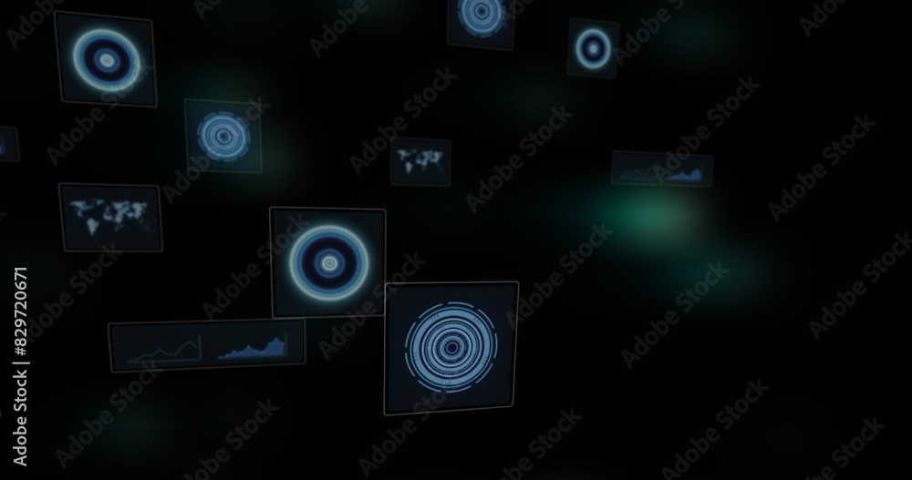 Image of scopes and data processing over globe and dark background Image of scopes and data processing over globe and dark background