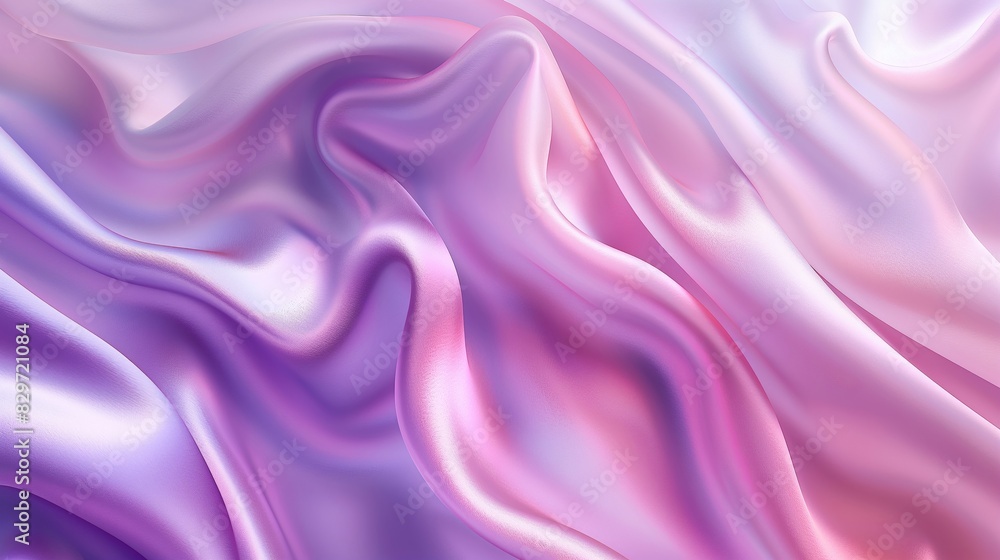 Fototapeta premium Abstract background with waves of smooth silk fabric in soft pink and lavender tones. Fashion and beauty concept. Banner with copy space.