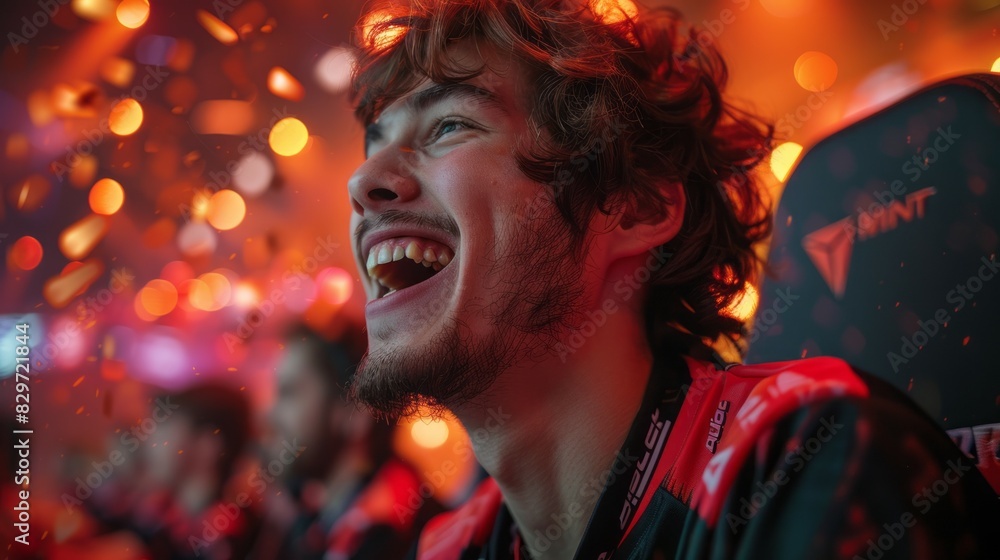 A man stands in front of a crowd, laughing joyfully amidst a group of people A man stands in front of a crowd, laughing joyfully amidst a group of people