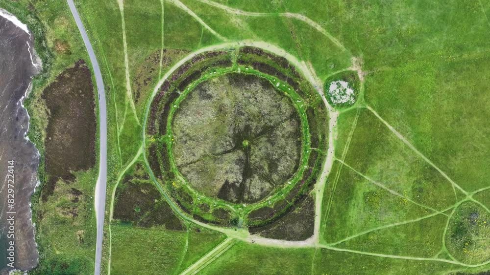 Birds Eye Aerial View, Ring of Brodgar, Landmark in Orkney, Scotland UK