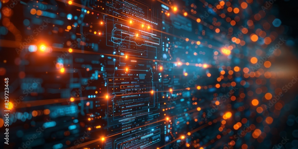 Obraz premium Computer screen displaying glowing lights amid darkness