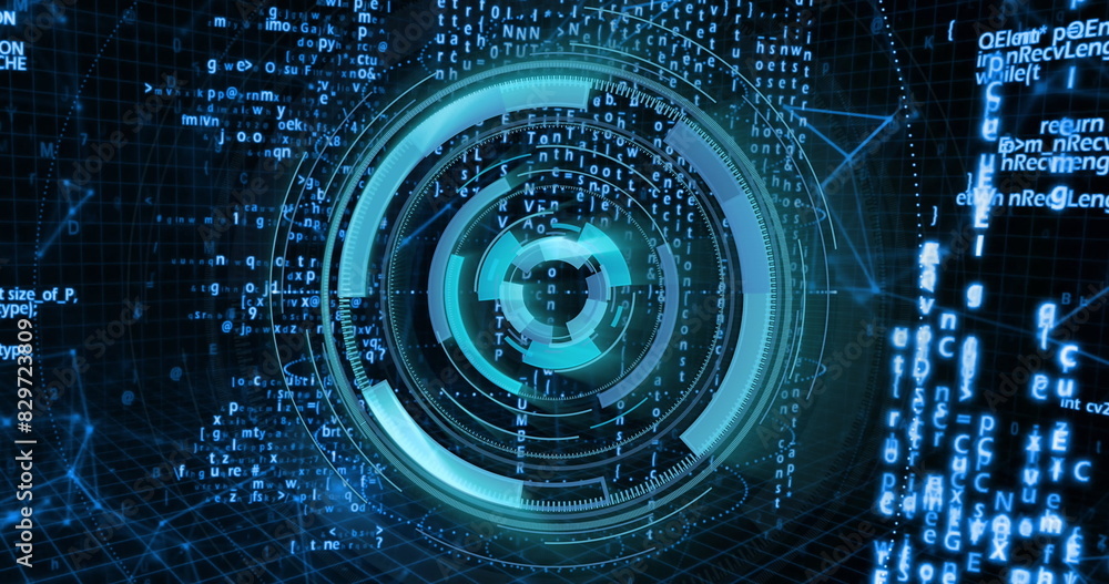 Obraz premium Image of radar spinning over binary codes and programming language