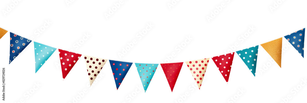Colorful festive bunting flags with various patterns on a white background. Ideal for celebrations, parties, and holiday decorations. isolated on transparent background. Colorful festive bunting flags with various patterns on a white background. Ideal for celebrations, parties, and holiday decorations. isolated on transparent background.