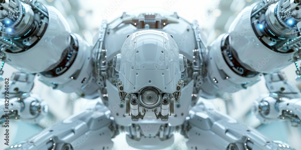 Fototapeta premium A close-up view of a robots face, showing its intricate details and features
