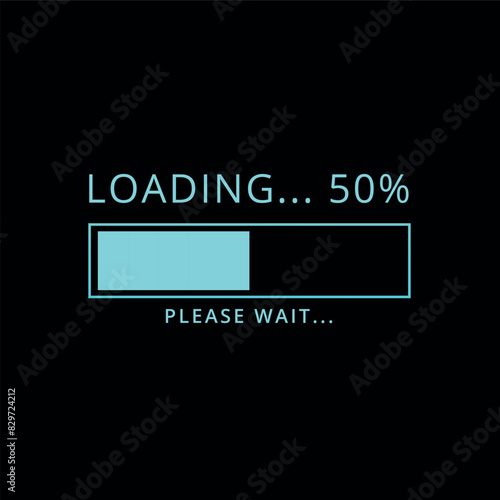 Vector illustration of 50% loading progress bar, buffering, downloading, uploading and loading icon.