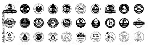 Alcohol free icon vector set. Zero alcohol emblem icon set