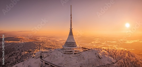 Jested mountain with modern hotel and TV transmitter. Liberec, Czech Republic